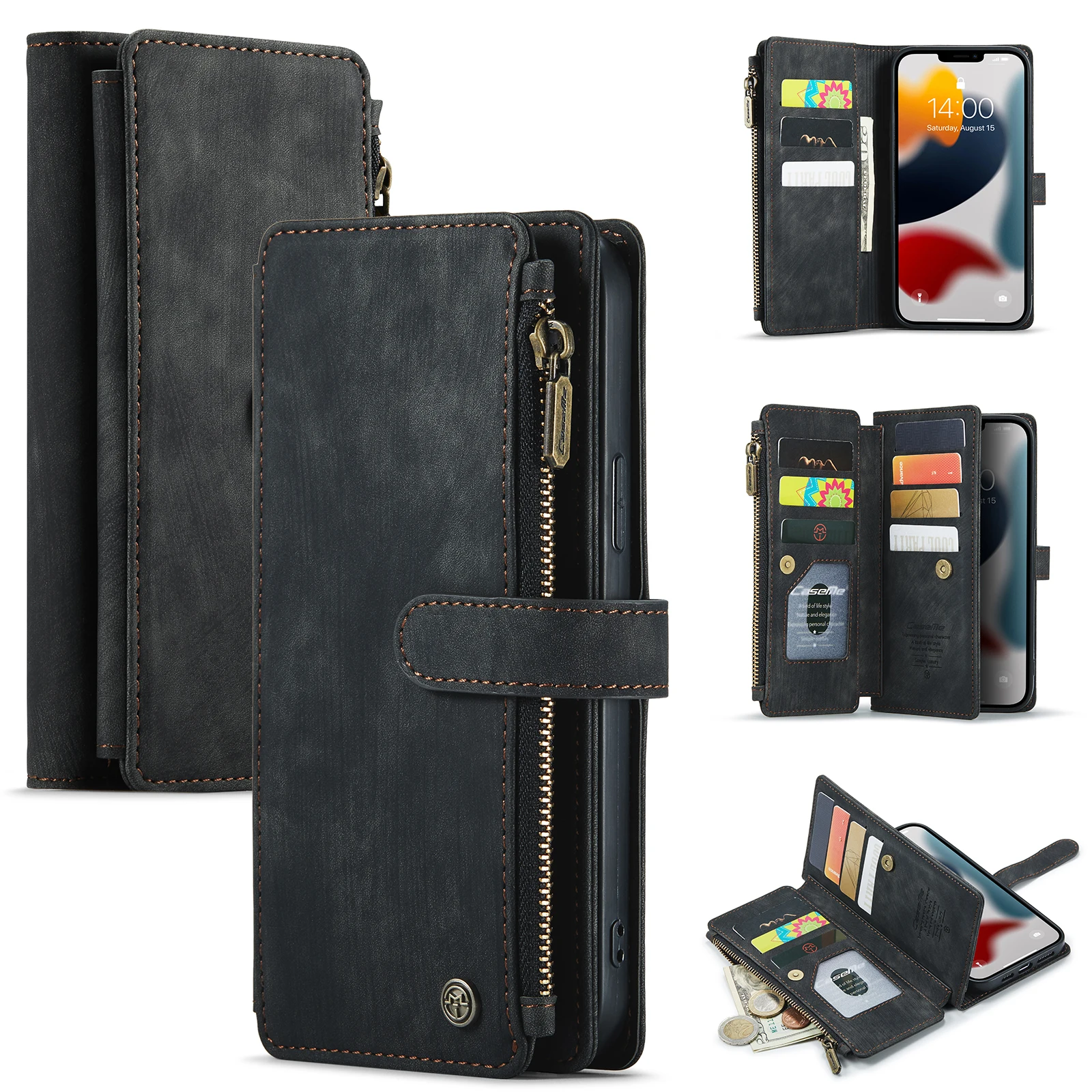 CaseMe-C30 Flip Wallet Case, Luxury Zipper, Multifunctional Skins Cover, Xiaomi Redmi Note 9S, 9 Pro, 10 Pro, 4G, New