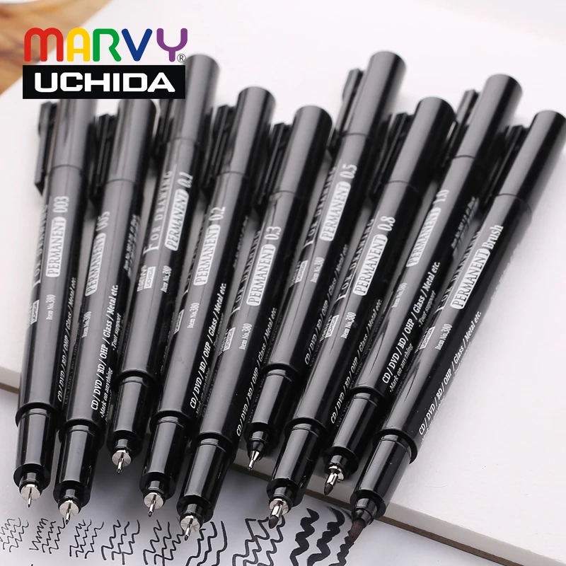 1pcs MARVY Pigma Micron Fine Liner Pen Oily Based Black Ink Waterproof Drawing Pen Art Markers Manga Dessin Sketch Marker