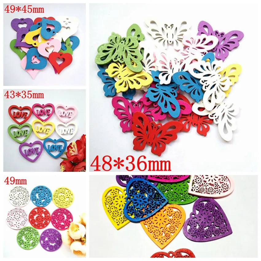 Wooden Colorful Round Flower Pendant DIY for Wedding Festival Party Craft Decoration Size 49mm 5pcs/lot  017027012