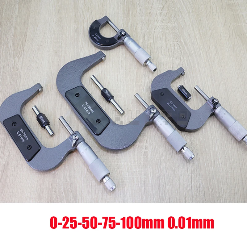 Outside Spiral Micrometer 0-25mm/ 25-50mm/ 50-75mm/ 75-100mm /125-150mm Accuracy 0.01mm Gauge Vernier Caliper Measuring Tools