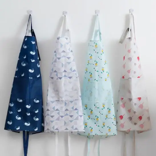 Korean style apron waterproof kitchen oil-proof apron printed lovely female flowers cooking adult jacket long sleeves