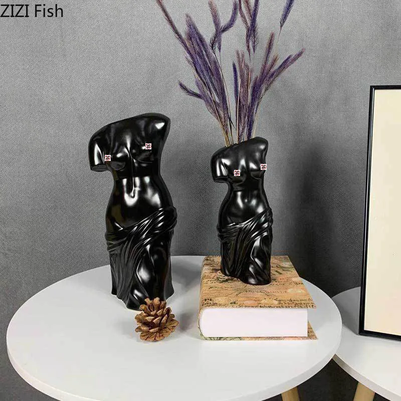 미국 인체 입상 크리에이티브 흉상 캐릭터 알몸 꽃병, 세라믹 꽃병, 아트 홈 거실, 와인 캐비닛 장식 공예