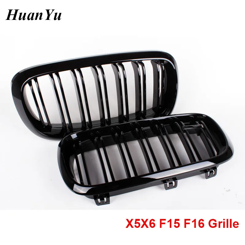 1pair 2-Slat F15 F16 Kidney Grille for BMW X5 X6 ABS M color Replacement Racing Grill Front Bumper 2014 2015 2016 2017 2018