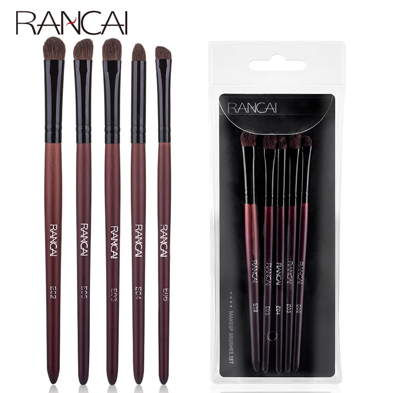 RANCAI 5pcs EyeShadow Makeup Brushes Set Natural Horse Pony Hair Blending Smudge Shader Beauty Makeup Brushes Cosmetics Kit