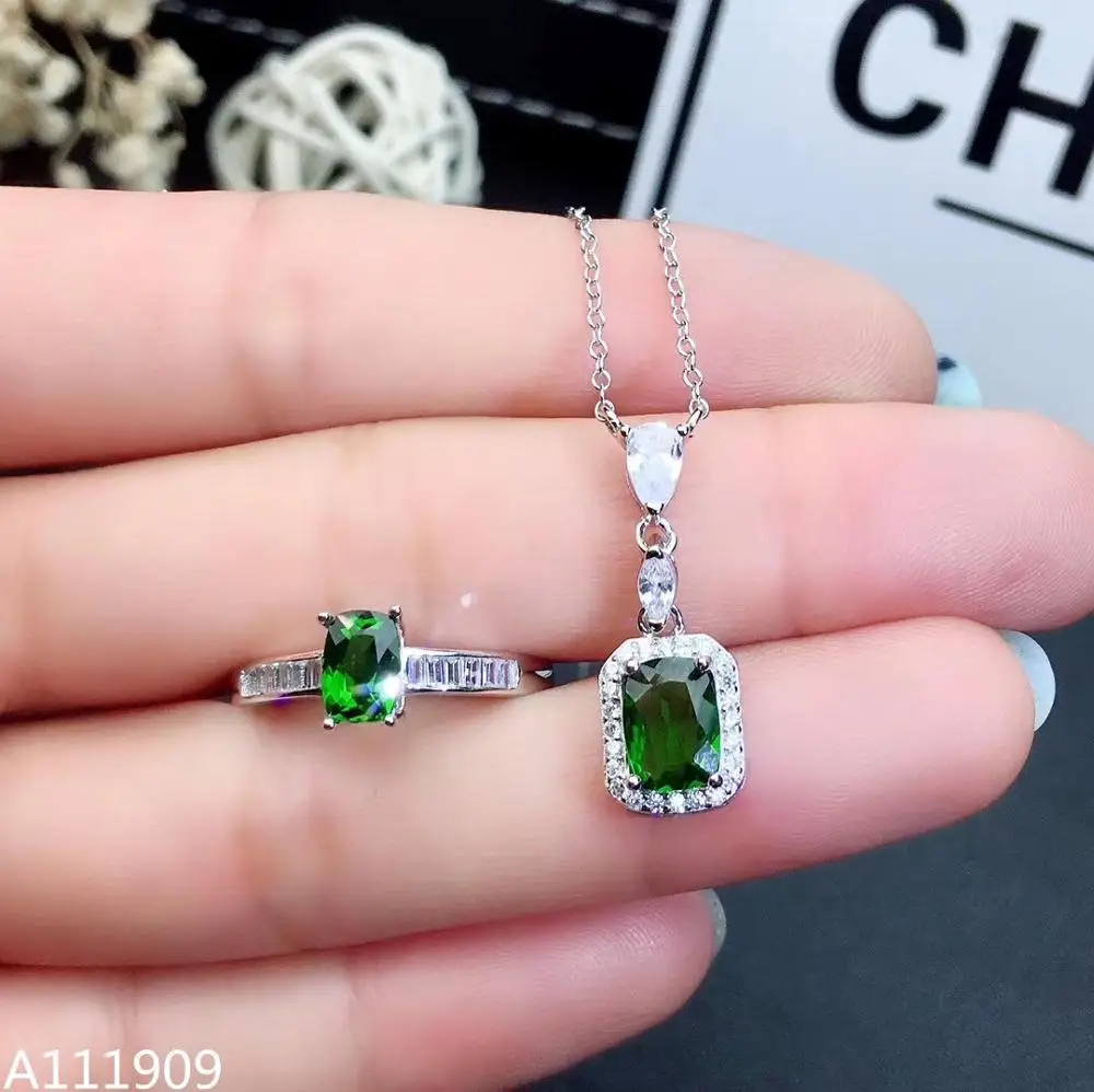 

KJJEAXCMY boutique jewelry 925 sterling silver inlaid Natural Diopside ring pendant necklace ladies suit support detection