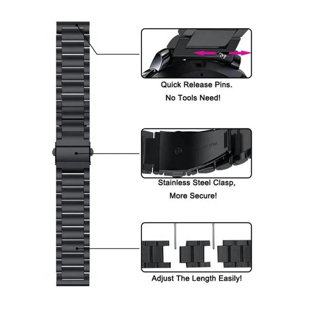 Pulseira de aço inoxidável de 20 22mm, pulseira para samsung gear s2 s3, pulseira de relógio inteligente para huawei amazfit gtr 42 47mm/gt2 pro, pulseira