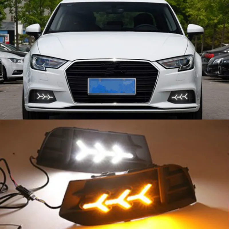 1 set LED DRL Daytime driving Running Lights Daylight Fog Lamp cover hole light DRL For Audi A3 2017-2019