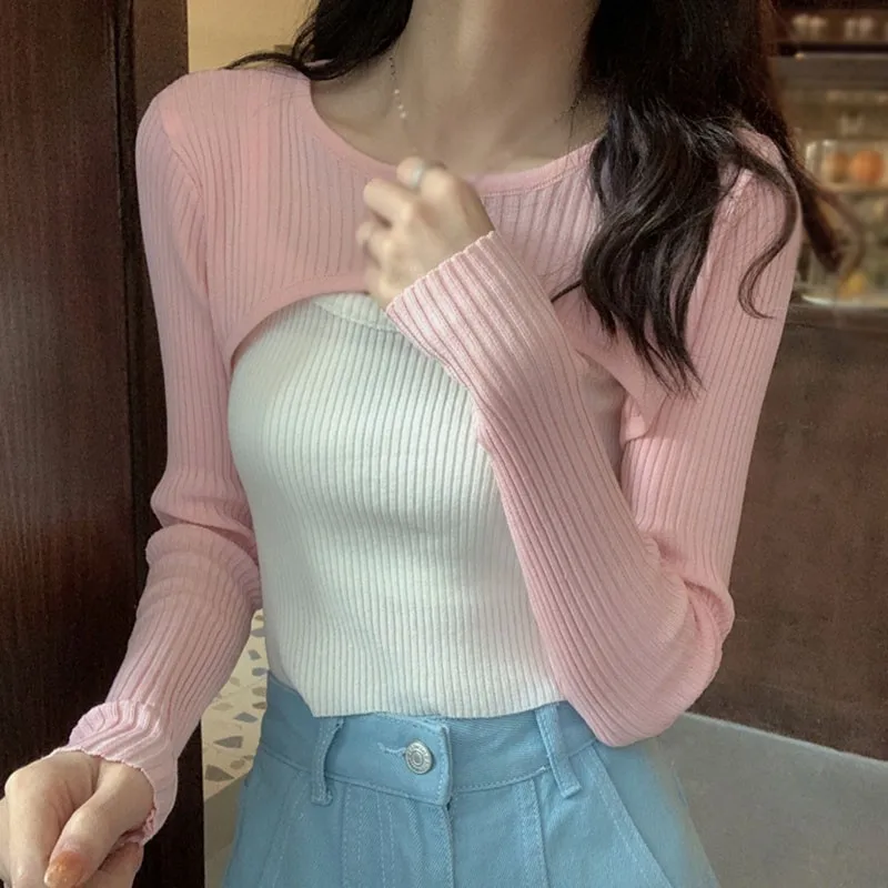 Autumn Pullovers Sweaters Women Layered Long Sleeve Short Korean Slim-fit Pullover Jumpers