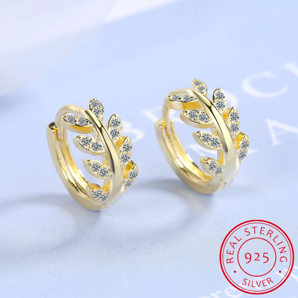 Lekaniホットczイン高級オリーブの枝の葉耳フープイヤリング女性のための本物の100% 925スターリングシルバーティーンギフトジュエリー