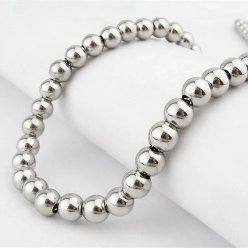 

6/8/10mm Handmade Heavy Men Women Hip Hop Jewelry Silver Color Stainless Steel Beads Ball Chain Necklace 16-40inch Free Shippi