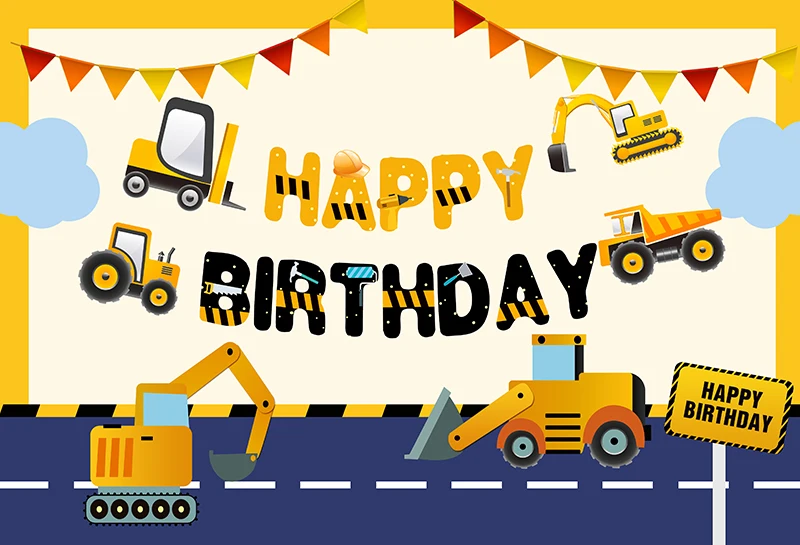 Máy Xúc Nền Chụp Ảnh Trẻ Em Cho Bé Xây Dựng Sinh Nhật Biểu Ngữ Gian Hàng Phông Nền Chụp Ảnh Phòng Thu