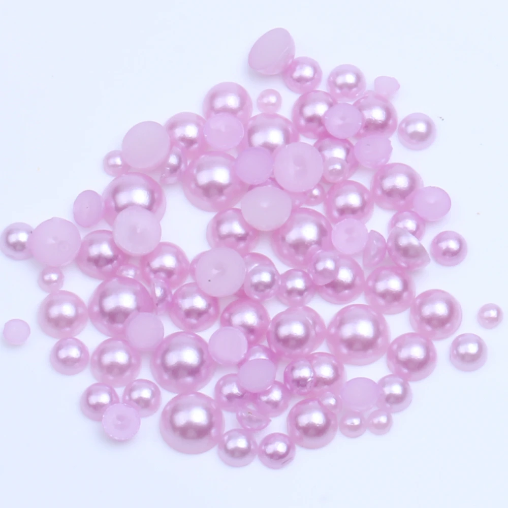 Light Purple Glue On Half Round Beads 2mm-12mm And Mixed Sizes 50-1000pcs Flatback Resin Pearls DIY 3D Nails Art Accessories