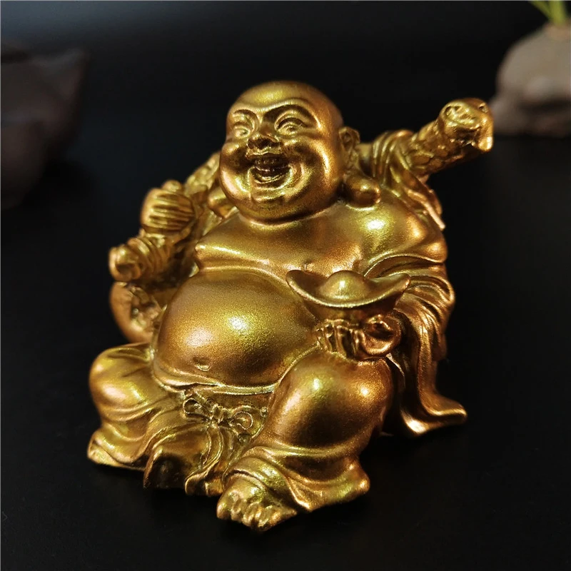 Golden Laughing Buddha Statue Chinese Feng Shui Lucky Money Maitreya Buddha Sculpture Figurines Home Garden Decoration Statues