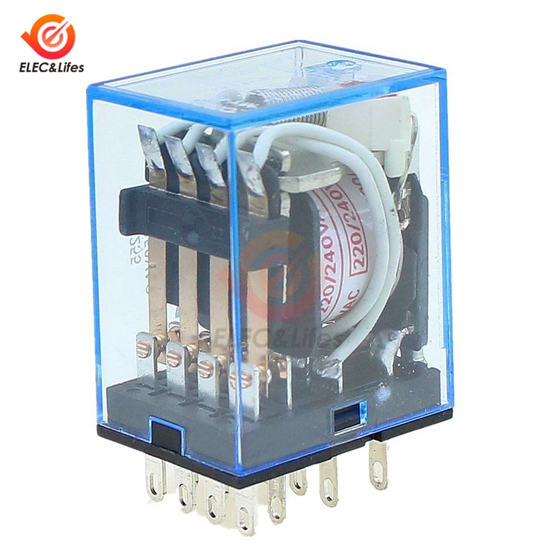 Small Electromagnetic Relay MY4NJ AC 110V 220V DC 24V 12V Coil Relay Module with Base Socket 4PDT 14 Pin Silver plated contact