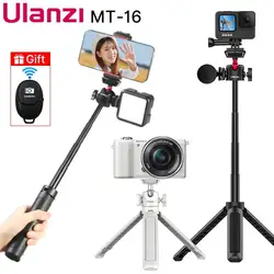 Ulanzi MT-16 Extendable Mini Vlog Tripod with Cold Shoe for Mic LED Light Selfie Stick Webcam Tripod for iPhone DSLR Sony Gopro