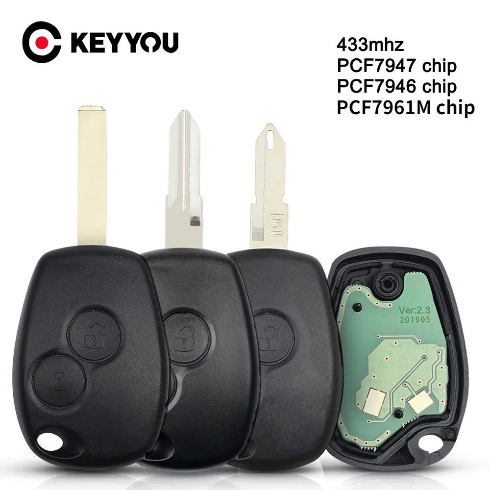 KEYYOU Renault Megan Modus Clio Modus Kangoo Logan Sandero Duster 2 BTN 원격 자동차 키 433Mhz ID46/4A PCF7946 PCF7949 칩