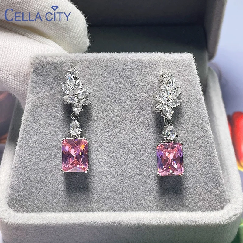 Cellacity-pendientes colgantes de plata para mujer, aretes con Topacio rosa, piedras preciosas, regalo de joyería para fiesta de boda, venta al por mayor, 2021