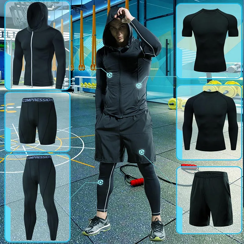 Men's Sportswear Compression Suits Training Clothing Set for Male Fitness Jogging Sport Running Workout Gym Tights DryFit 4XL5XL