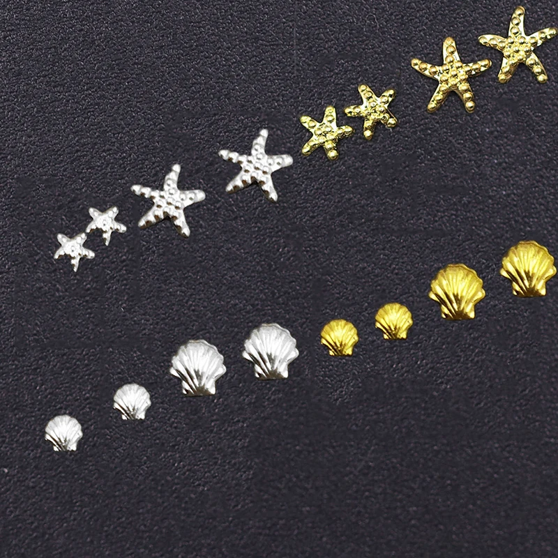 1000pcs/bag Nail Art Starfish Shape Charm Rivet Rhinestone 3mm/5mm Metallic Gold/Silver Charming Alloy For Nails 3D Art Charm mk