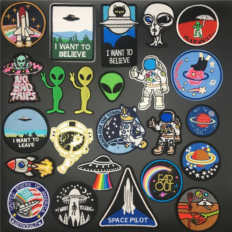 UFO Rocket Alien Patches for Clothing Stripes Appliques Embroidery Badge Sewing DIY Decoration Clothes Sticker Iron on Patch