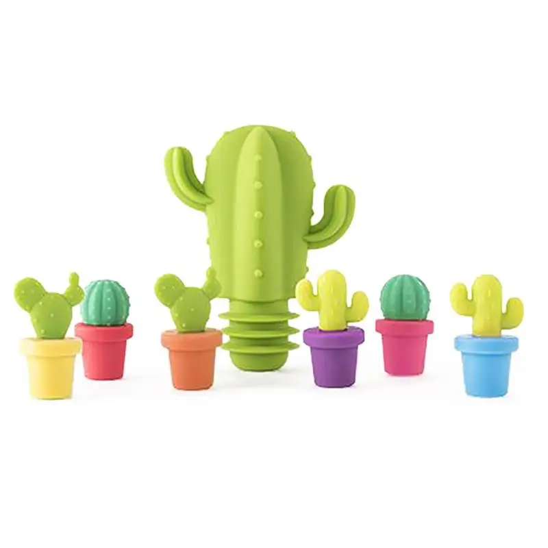 Silicone Cactus Bottle Wine Stopper Party Wine Glass Marker Charms Drinking Buddy Cup Identification Cup Labels Tag Signs