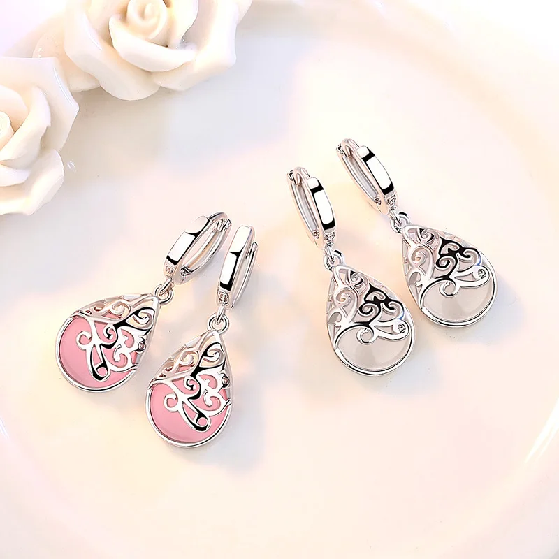 Pendientes de plata de ley 925 con flor de piedra de ópalo para mujer, joyería Original, antialérgico, envío directo