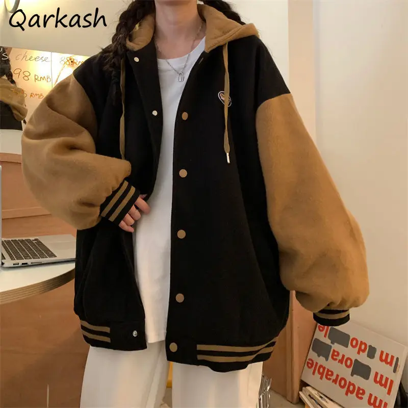 Basic Jackets Women Patchwork Preppy BF Loose Design Panelled Clothing Teens Outwear Casual Autumn Tender Classic New Vintage