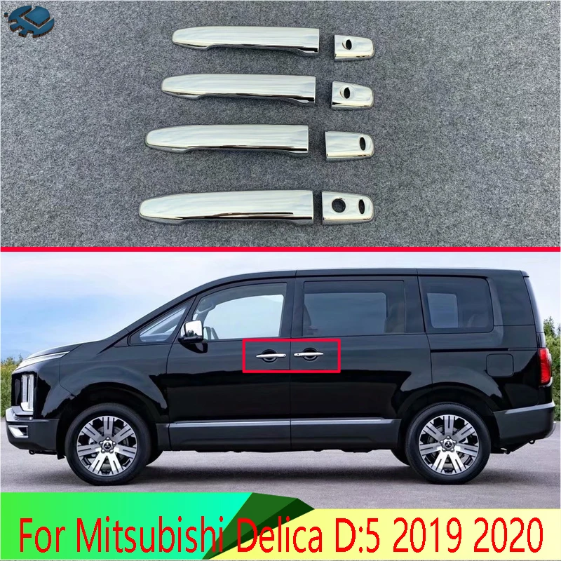 For Mitsubishi Delica D:5 2019 2020 Car Accessories ABS Chrome Door Handle Cover With Smart Key Hole Catch Cap Trim Molding