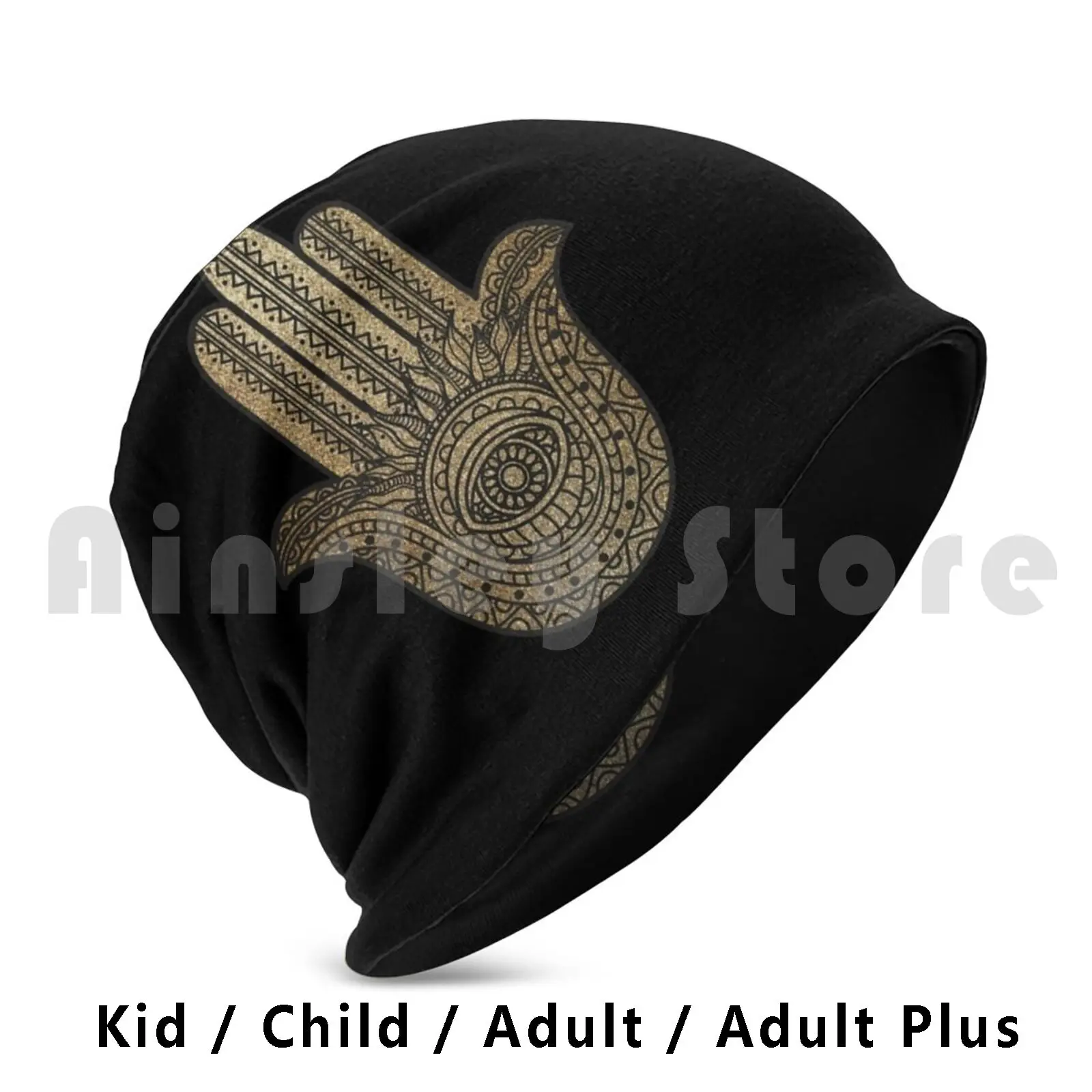 Golden Hamsa Hand Beanies Knit Hat Hip Hop Hamsa Luck Evil Eye Symbol Jewish Zen India Meditation Yoga