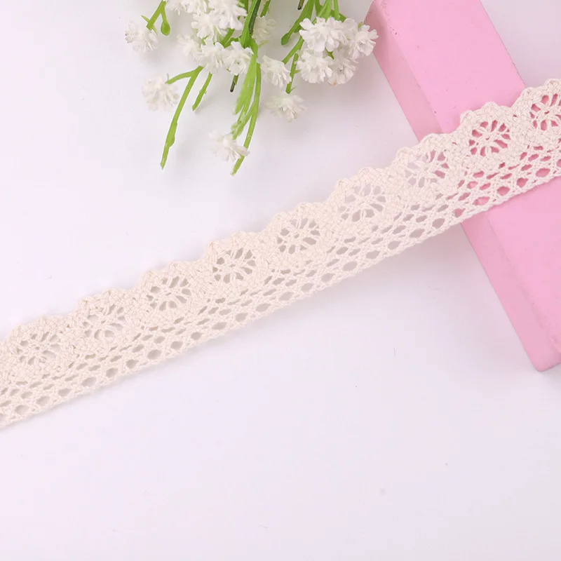 (5Yards/roll)  Beige Cotton Embroidered Lace Net Ribbons Fabric Trim DIY Sewing Handmade Craft Materials
