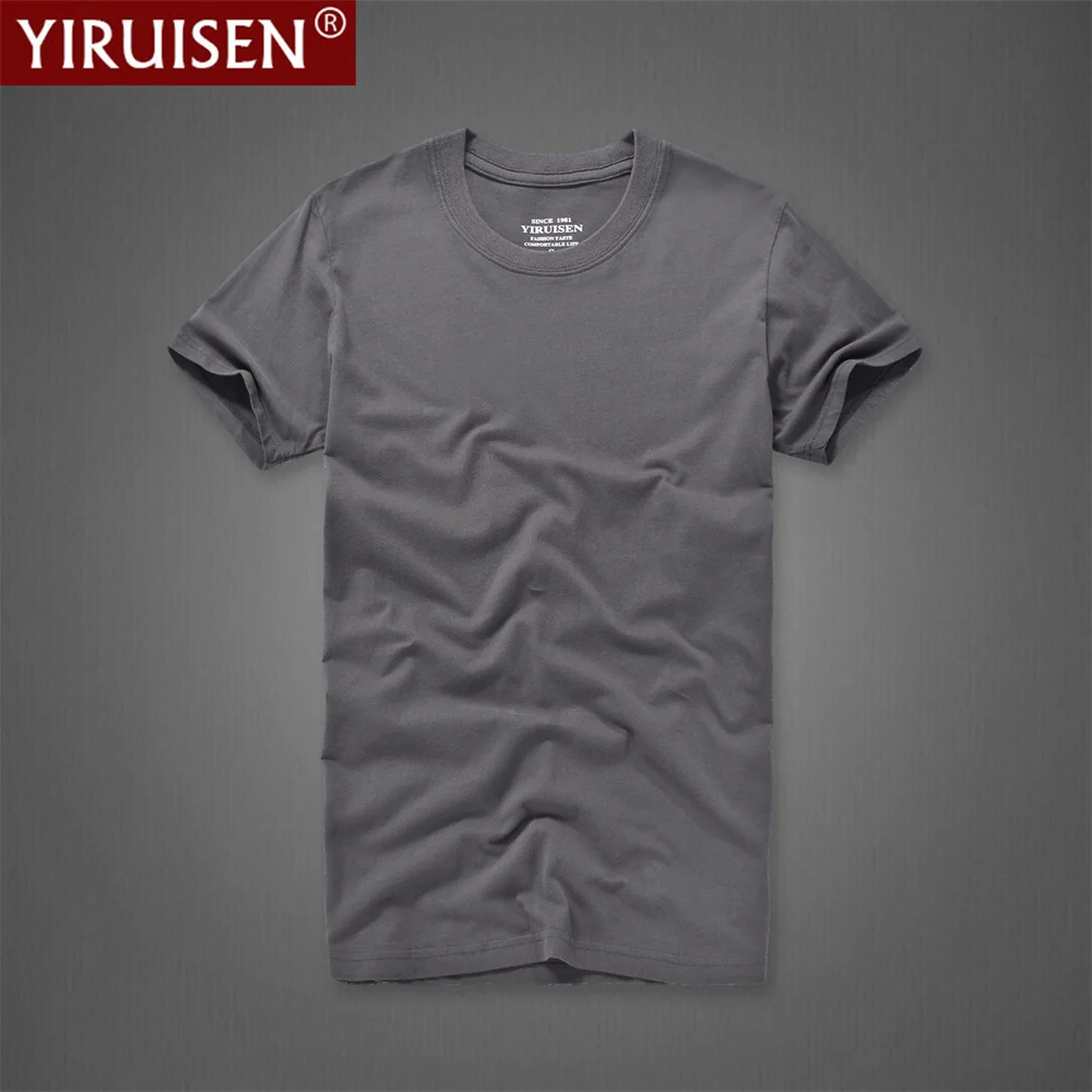 Brand YIRUISEN Men's Solid Color T-Shirt 100% Cotton Homme Vintage Tshirts For Male Fashion Comfortable Tees High Quality Shirt