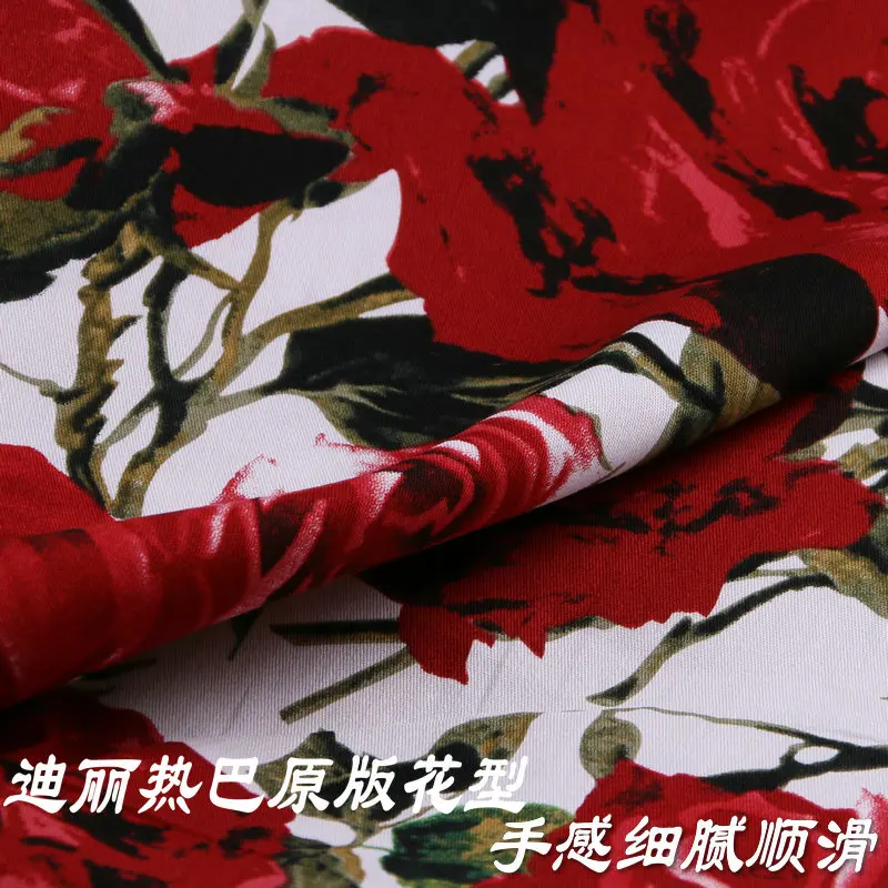 Natural 100% Cotton Red Rose Printed Fabric Brand Fashion Children\'s Clothing Shirt Diy Sewing Fabric Cloth for Dress Material