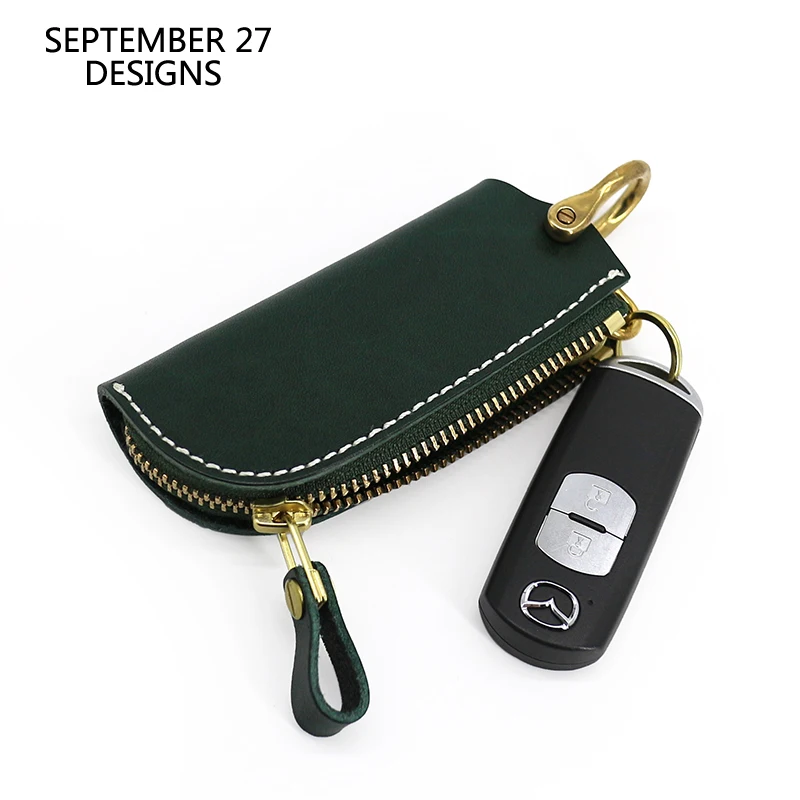 Car Key Bag Men Genuine Leather Luxury Handmade Housekeeper Key Holder Women Zipper Keychain 100% Cowhide Key Case