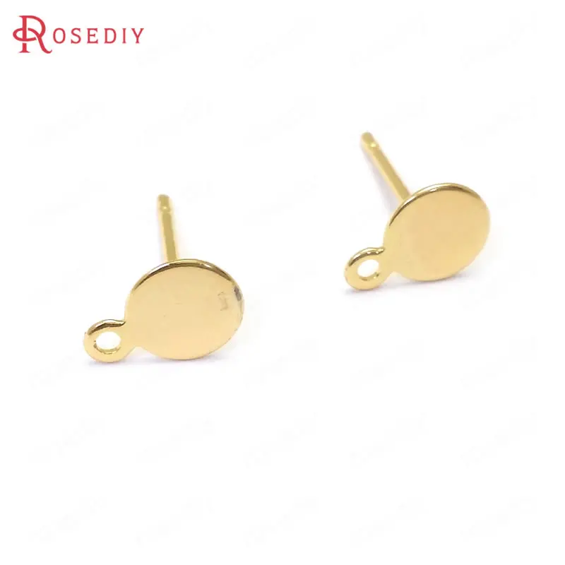 (C939)20 pieces 6mm 8mm 10mm Gold Color Brass with Hanging Hole Round Stud Earrings High Quality Diy Jewelry Findings