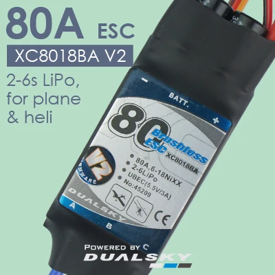 

DUALSKY XC8018BA V2, ESC 80A, 2-6s LiPo, for plane & heli
