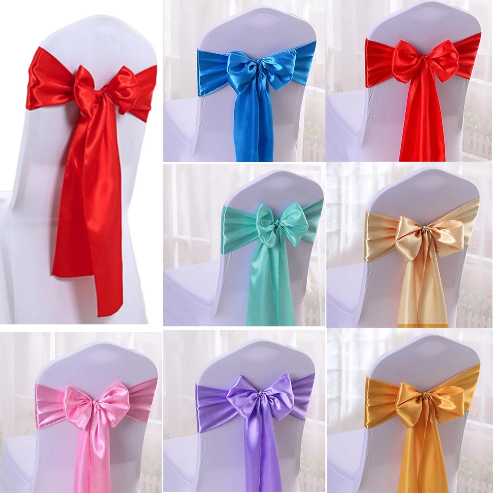 1pc Satin Chair Bow Sashes Plain Wedding Chair Knot Ribbon DIY Ties For Party Event Hotel Banquet Home Decorations Wholesale