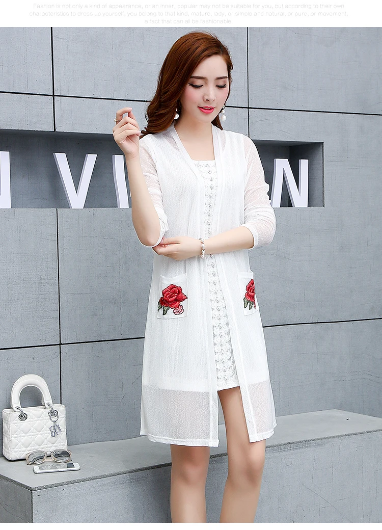 Autumn Lace Dress Long Kimonos Mujer Cardigans Flower Embroidery Blusas Feminina White Black Big Plus Size XL~4XL Woman Cardigan