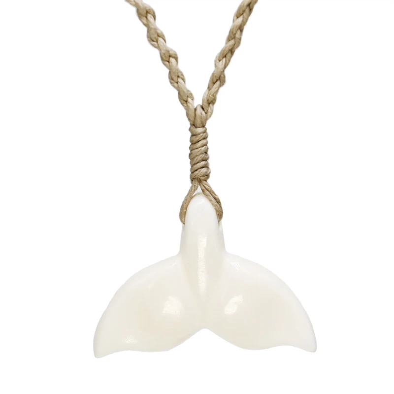 NGX039 Man Jewelry New Zealand Maori Tribes Pendant Natural Bone Whale\'s Tail Hemp Rope Weaving Beach Leisure Surfing Necklace