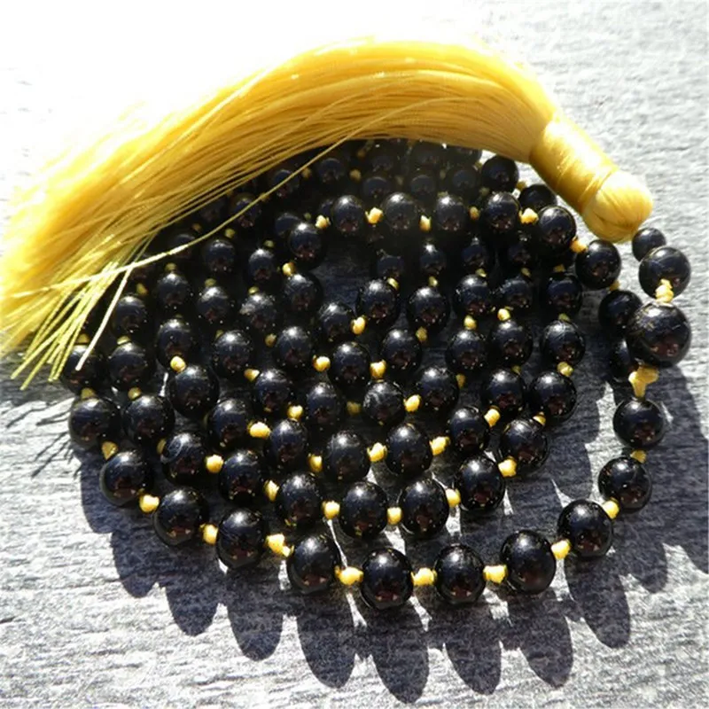 

8mm Black Tourmaline Gemstone 108 Beads Tassels Mala Necklace Elegant Bless Healing Spirituality Yoga Lucky Colorful Chic