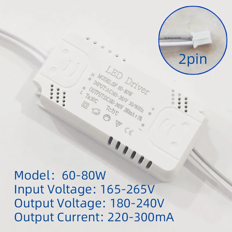 Adaptador de driver LED para iluminação LED, transformador não isolado, substituição de luz de teto, 8-24W, 30W, 36W, 50W, 60W, 80W, AC 220V