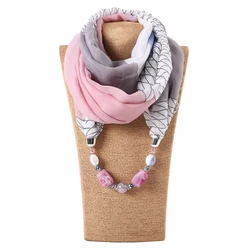 Chiffon Scarf Necklace Jewelry Bufanda Mujer Statement Necklace Pendant Scarf Women Boho Neckerchief Foulard Femme Accessories