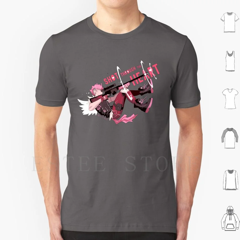 Shot Through The Heart T Shirt Print Cotton Cupid Sniper Valentines Character Punk Pink Gun