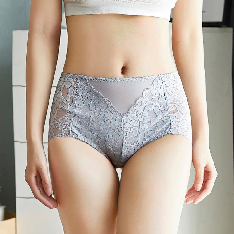 Women Ultra-thin Mesh Panties Sexy High-waist Butt Lifter Briefs Lace Embroidery Underwear Seamless Breathable Plus Size Knicker