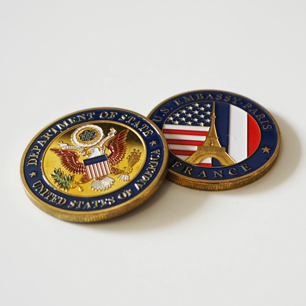 

Dropshipping 5pcs/Lot 2019 USA Department of State Embassy Paris France Souvenir Gold Collectible Copy Coins