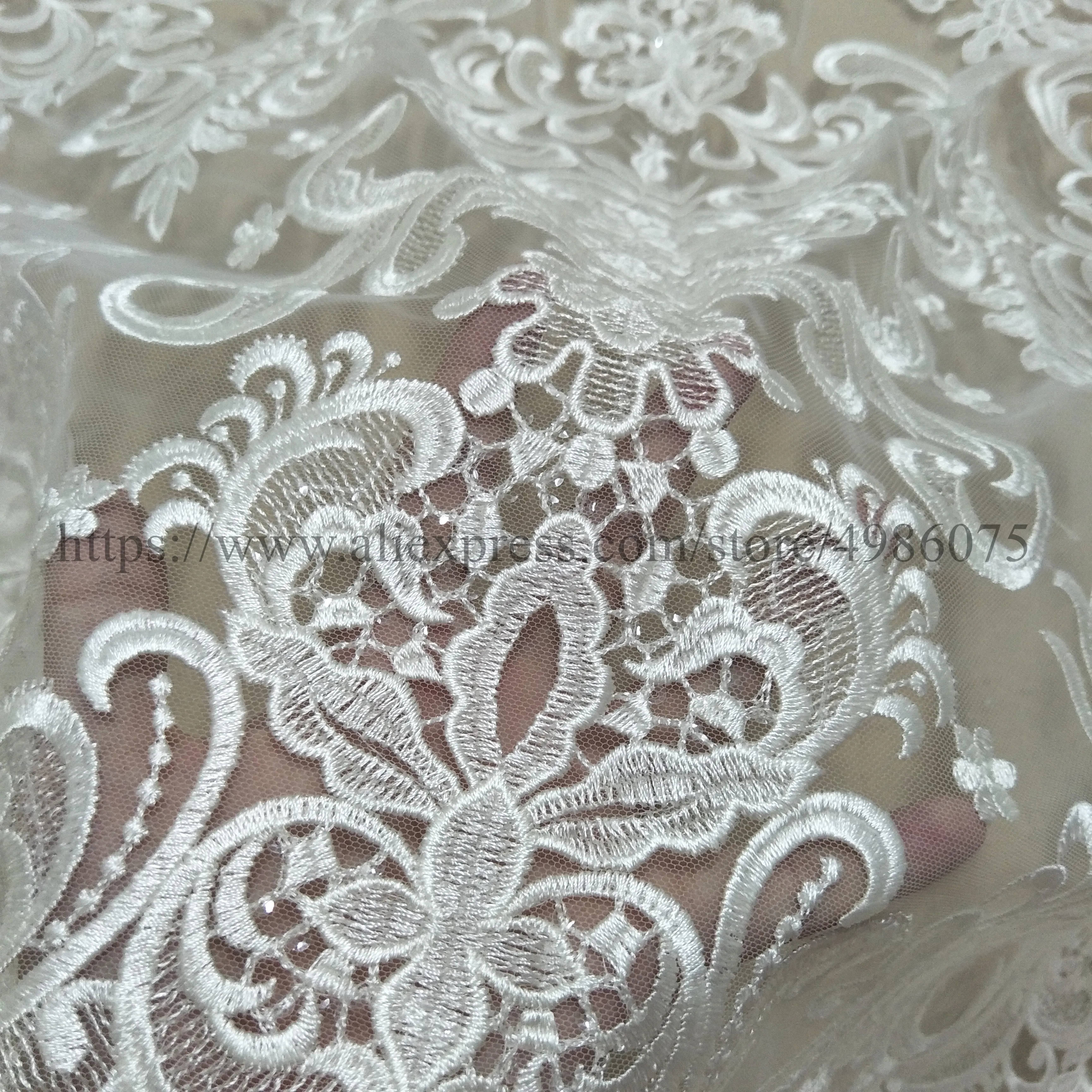 2021bridal fashion dress lace fabric sequins wedding gown lace fabric 130cm width sell by yard