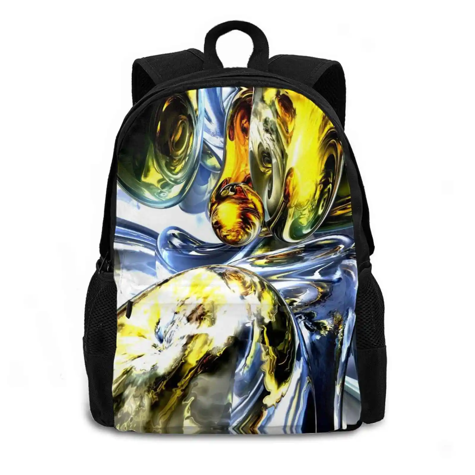 Abstract Hot Sale Schoolbag Backpack Fashion Bags 3D Abstract Cgi Glass Gold Liquid Silver Space