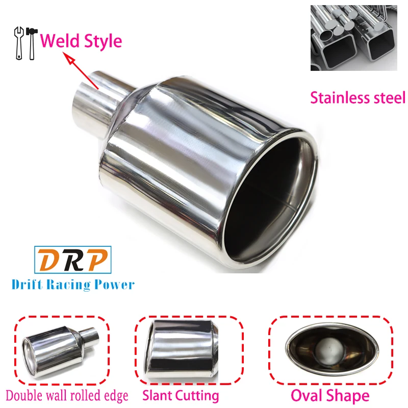 Car Universal Oval Exhaust Tip Stainless Steel For Benz W204 Class C Muffler Tip 47mm Inlet Single Out Exhaust Pipe Car Tuning