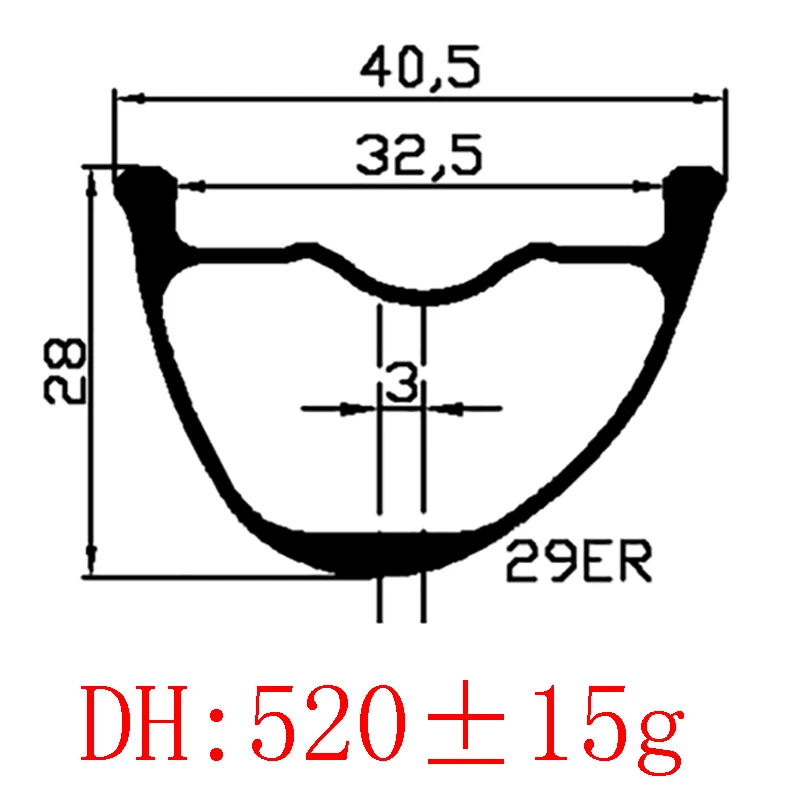 Hookless Asymmetric Tapeless Carbon Rim Mountain Bike Down Hill MTB DH 40mm Wide 28mm Deep UD 3K 12K 29in 28H 32H 36H 520g 28mm