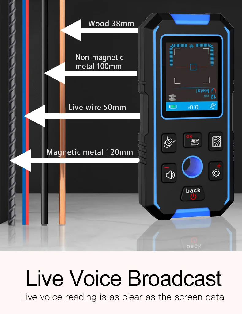 Noyafa NF-518 Metall detektor hinter leuchtet schwarz AC Holz Bolzen Finder Kabel Drähte Tiefe Tracker underground Wand scanner LCD HD-Display – Detail 6