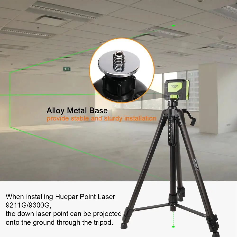 Huepar 1.6M Laser Level Tripod Aluminum Flat Head Adjustable Height Tripod Stand with Handle Bubble for Self leveling Level